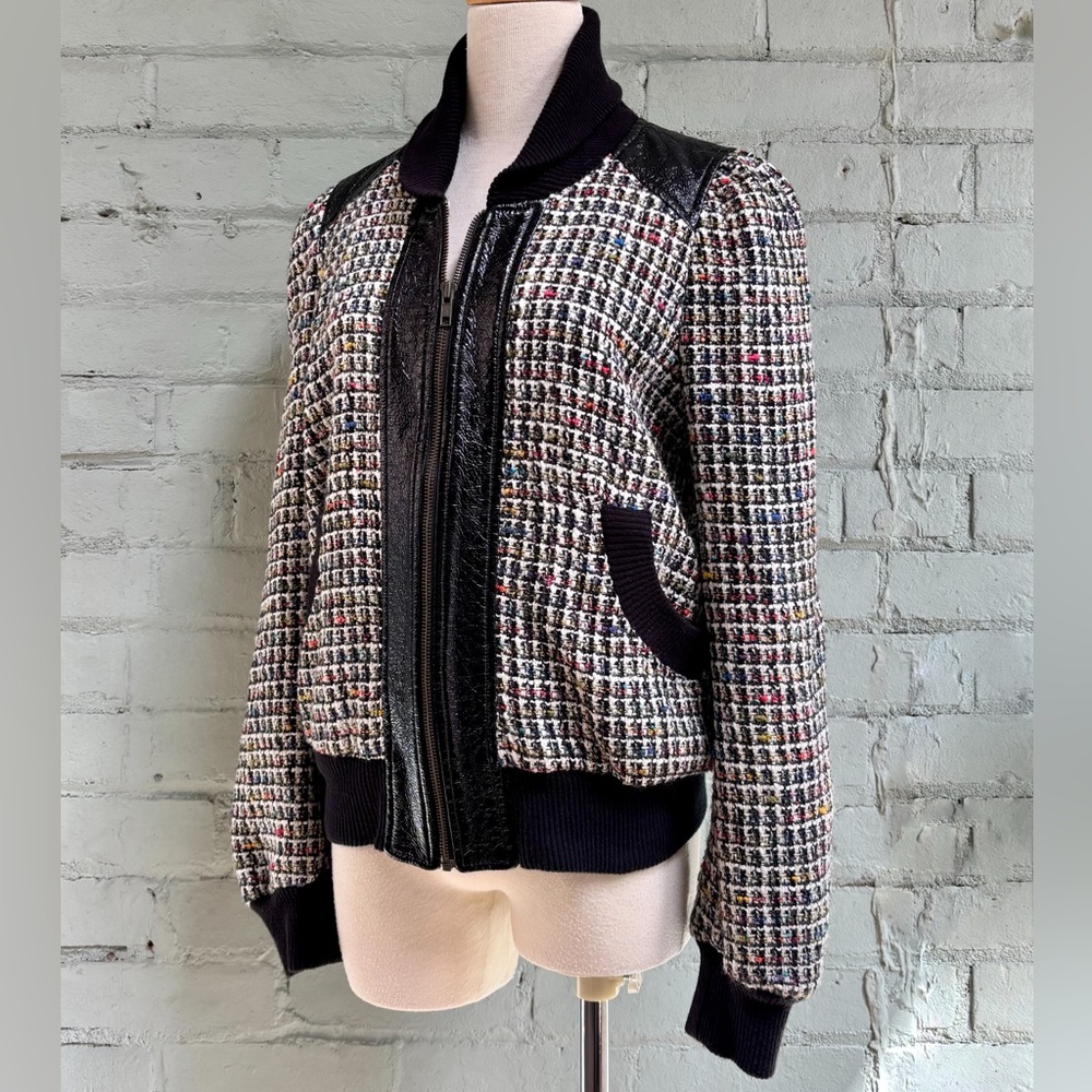 Tweed and Faux Leather Bomber Jacket - French Connection - Picture 3 of 11